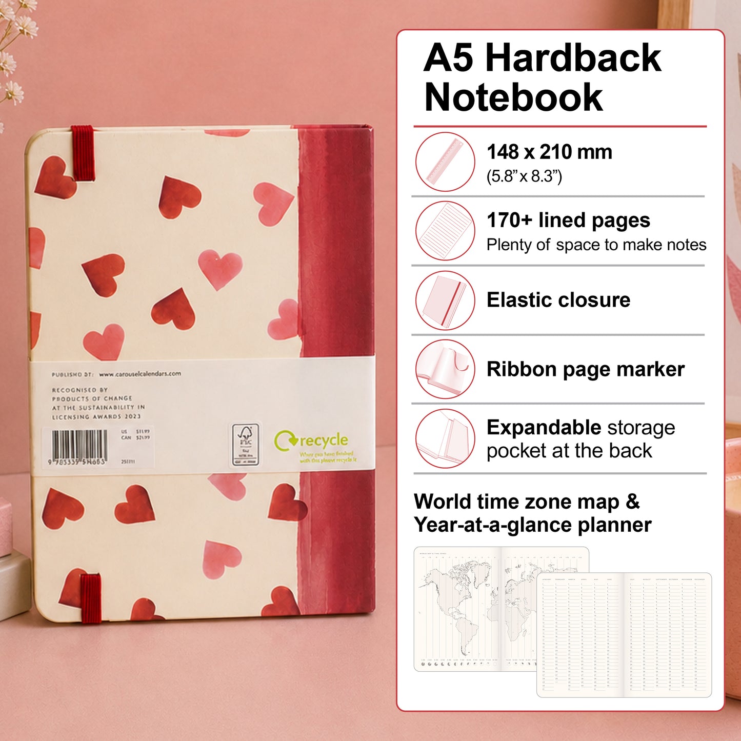 Emma Bridgewater Pink Hearts A5 Notebook