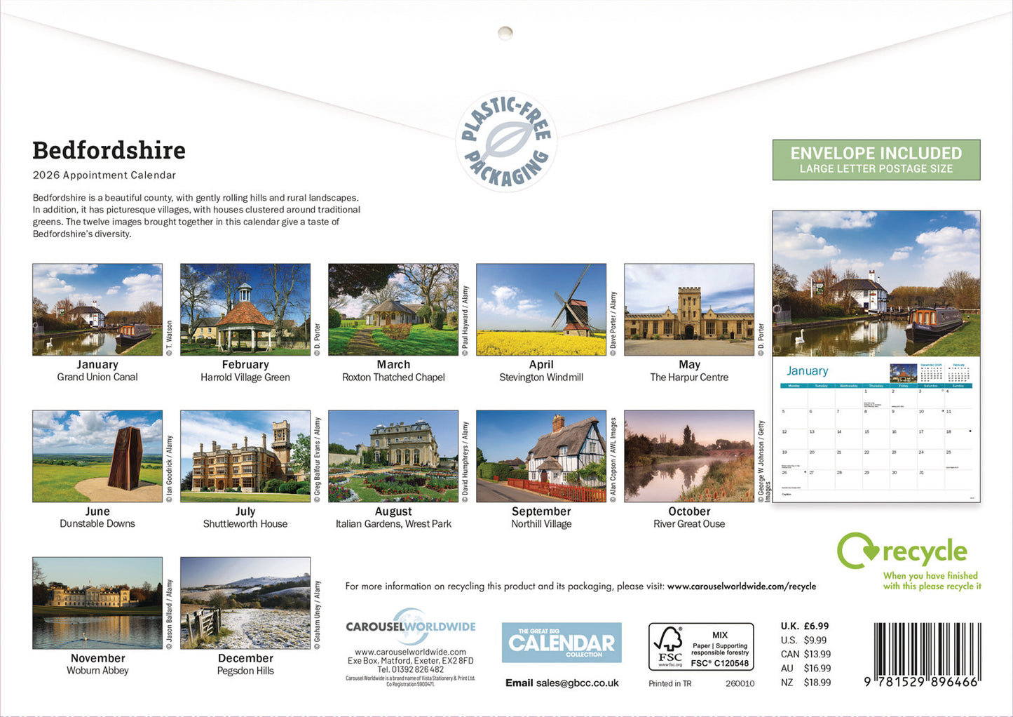 Bedfordshire A4 Calendar 2026