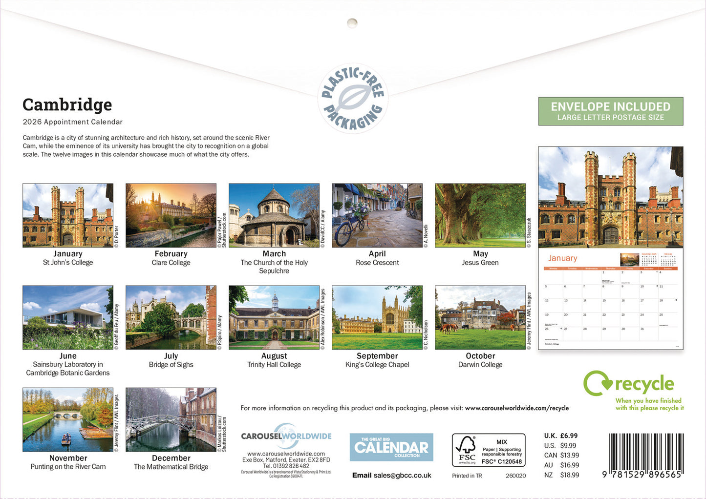 Cambridge A4 Calendar 2026