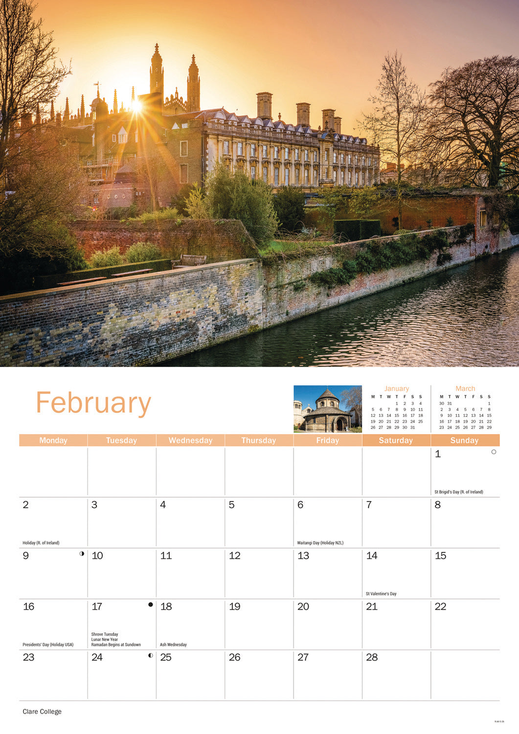 Cambridge A4 Calendar 2026