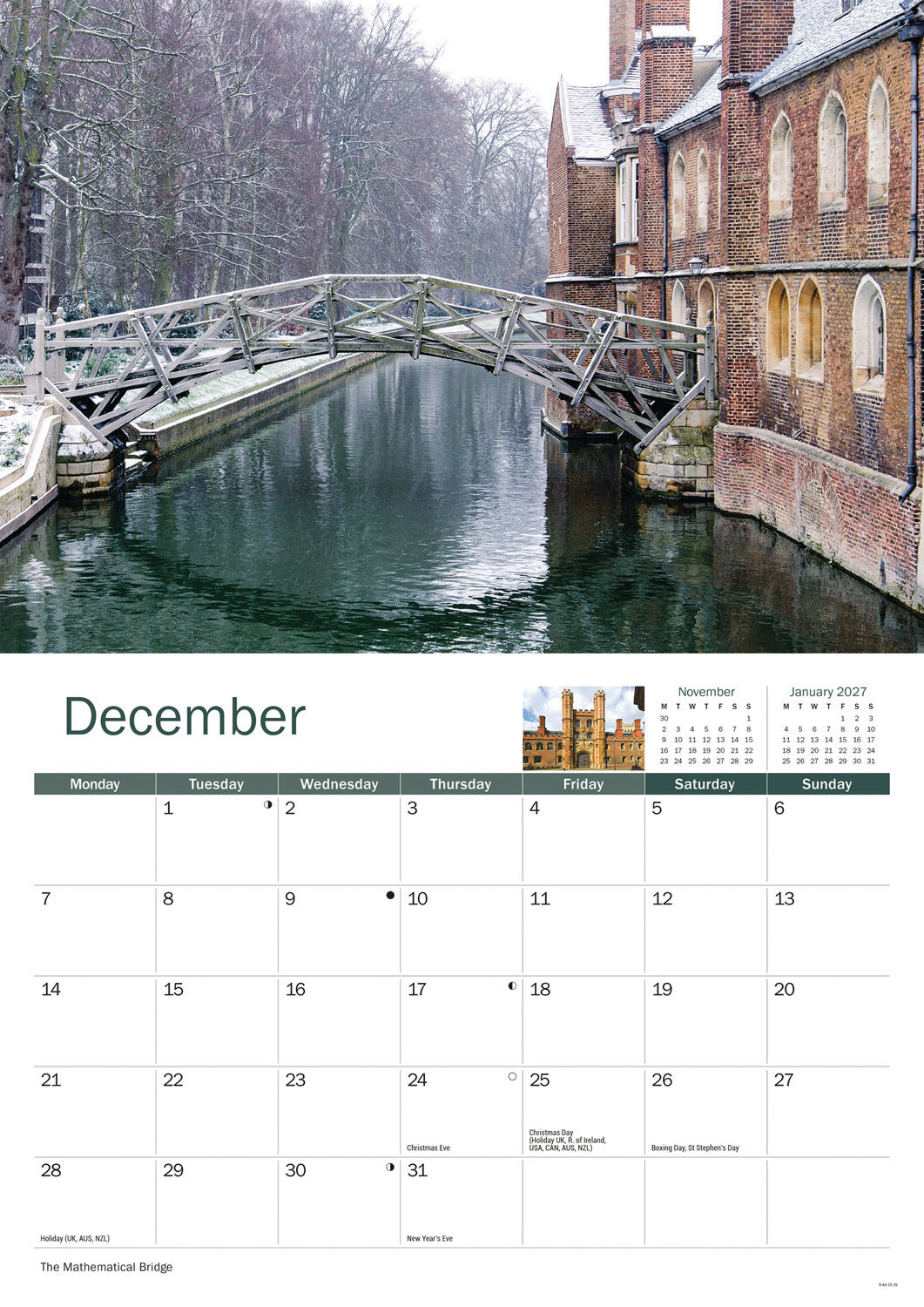 Cambridge A4 Calendar 2026