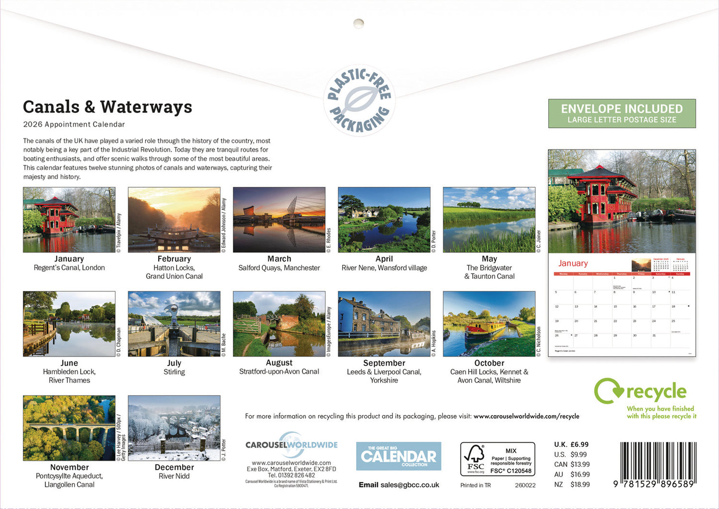 Canals & Waterways A4 Calendar 2026