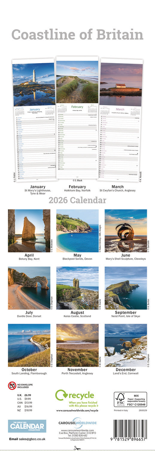 Coastline of Britain Slim Calendar 2026