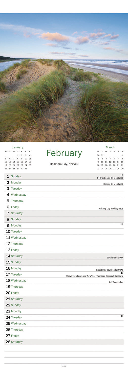 Coastline of Britain Slim Calendar 2026