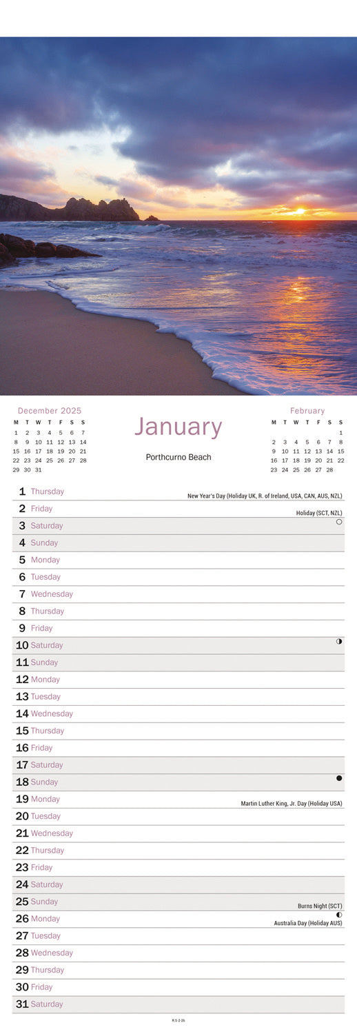 Cornish Coast Slim Calendar 2026