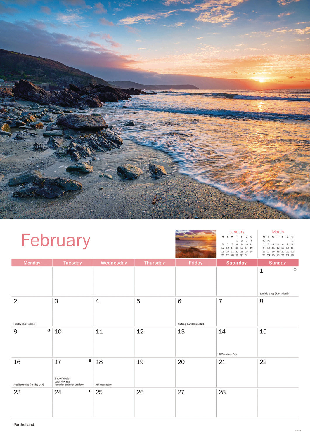 Cornish Sunsets A4 Calendar 2026