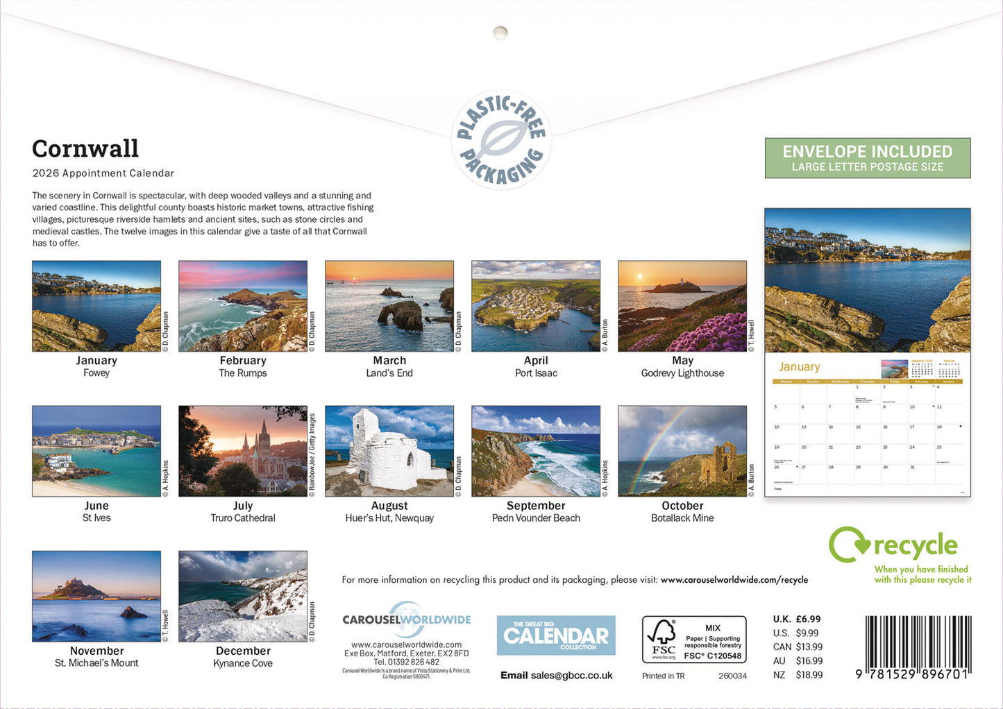 Cornwall A4 Calendar 2026