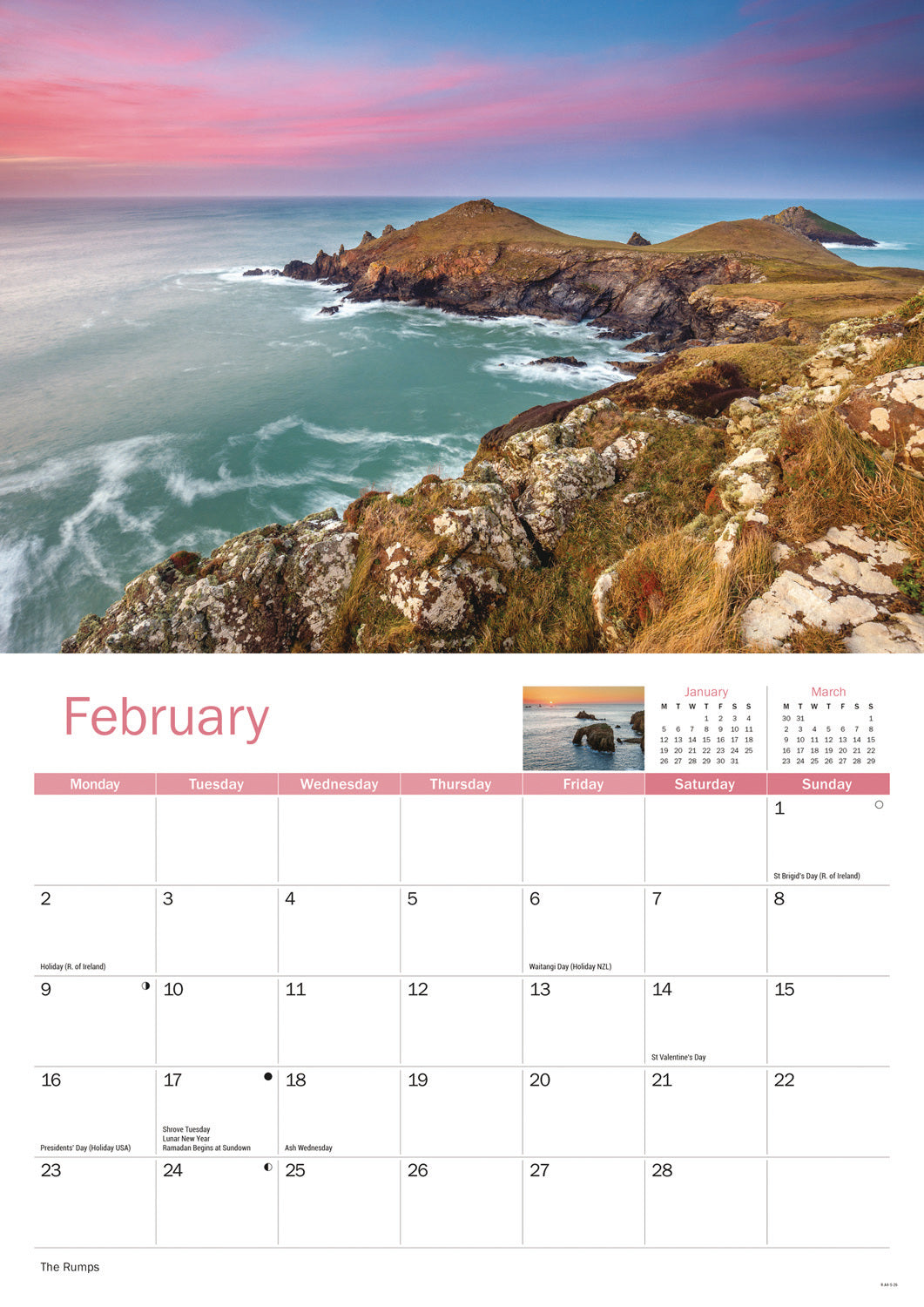 Cornwall A4 Calendar 2026