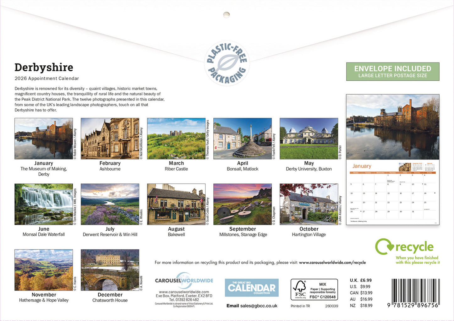 Derbyshire A4 Calendar 2026