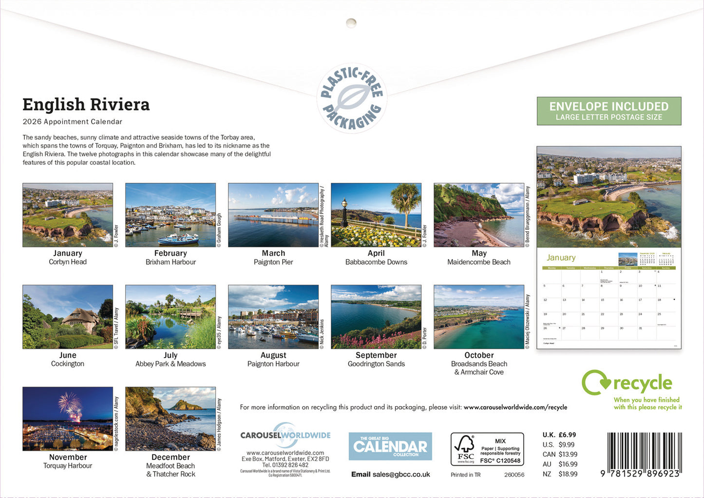 English Riviera A4 Calendar 2026