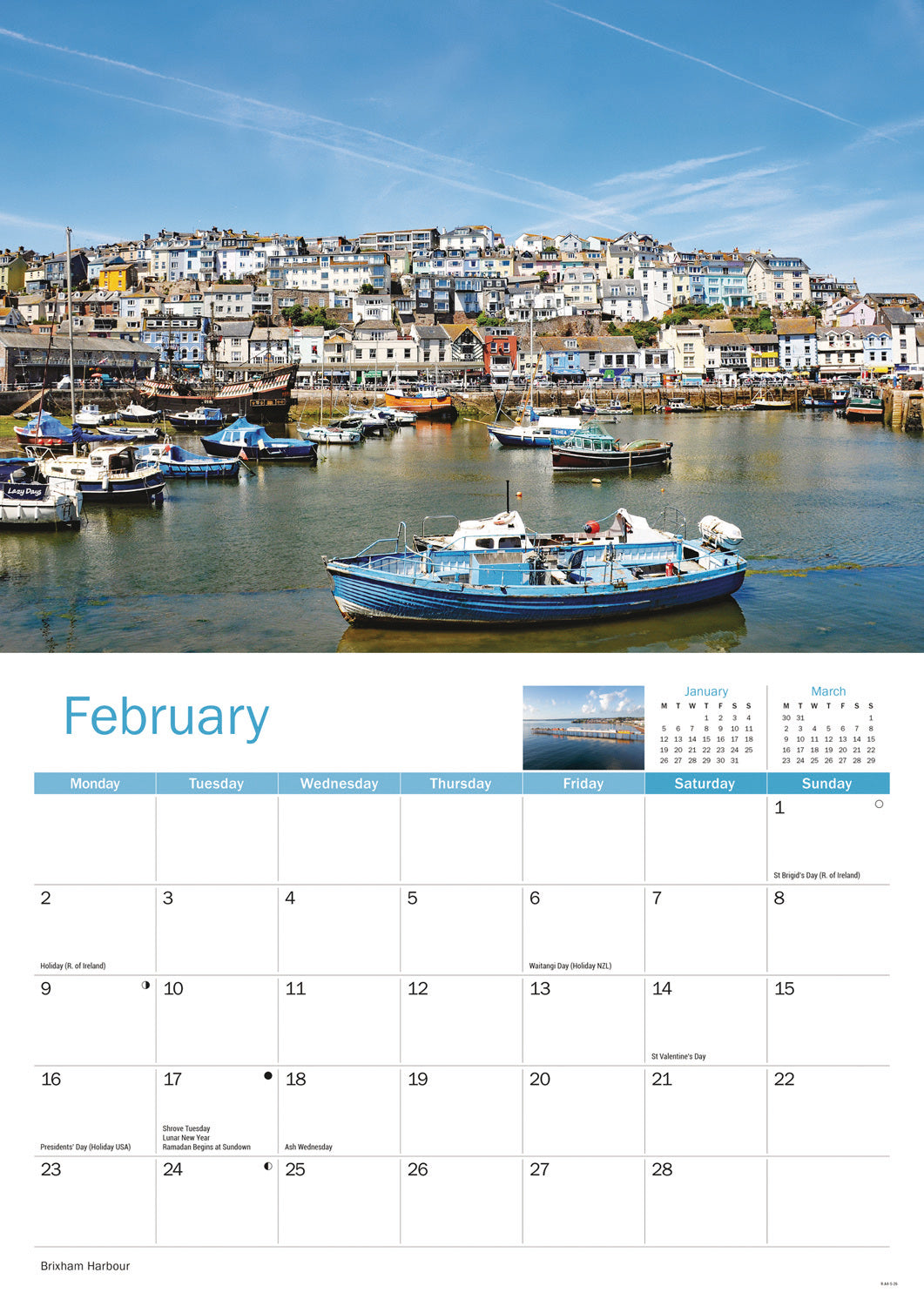English Riviera A4 Calendar 2026