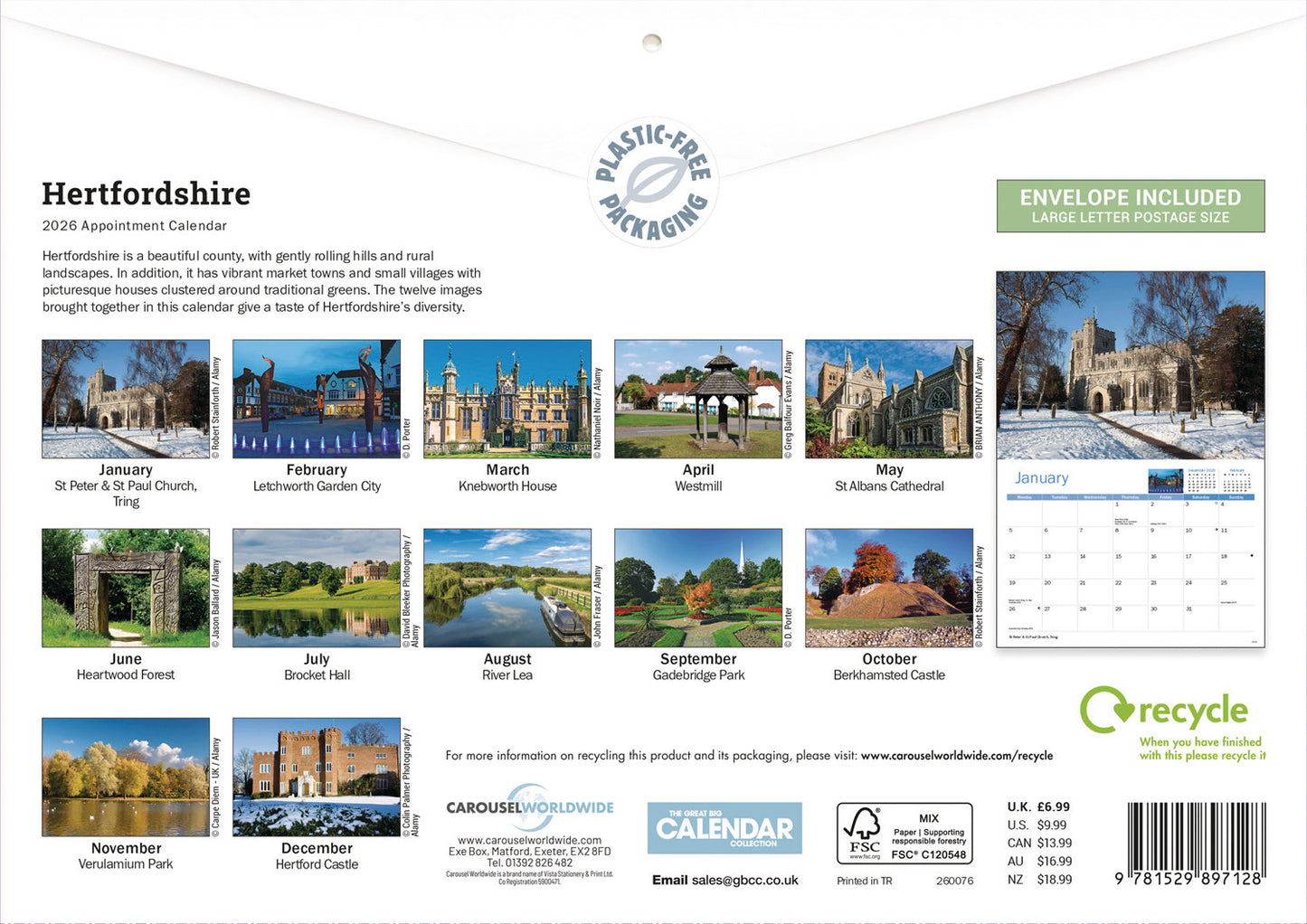 Hertfordshire A4 Calendar 2026
