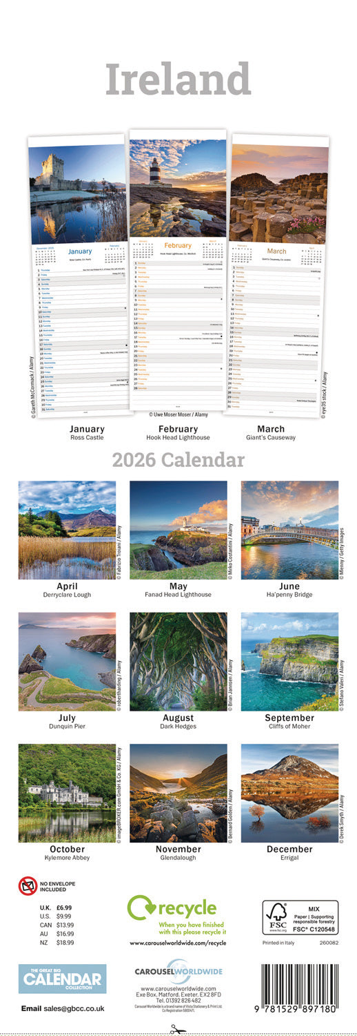 Ireland Slim Calendar 2026