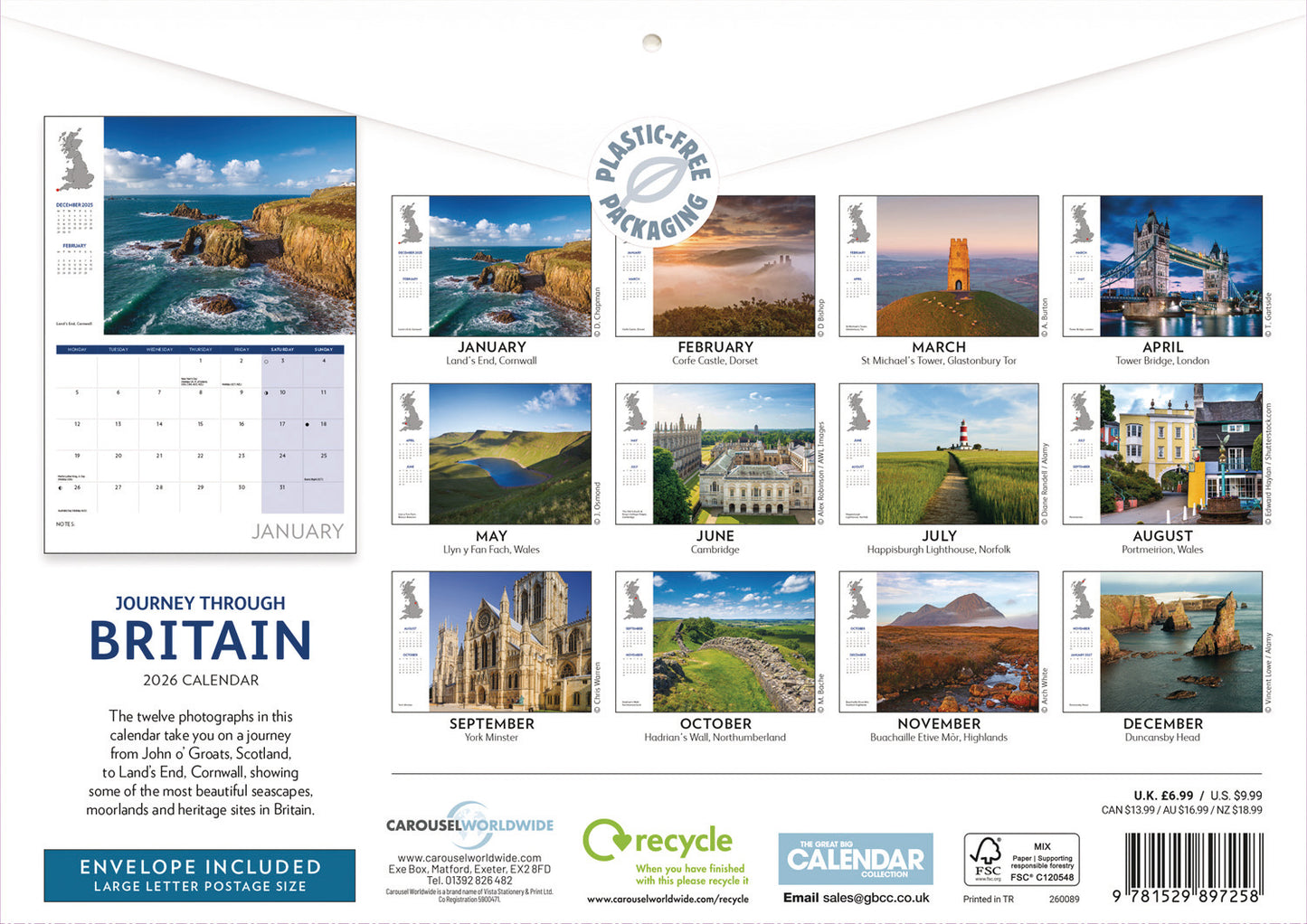Journey Through Britain A4 Calendar 2026