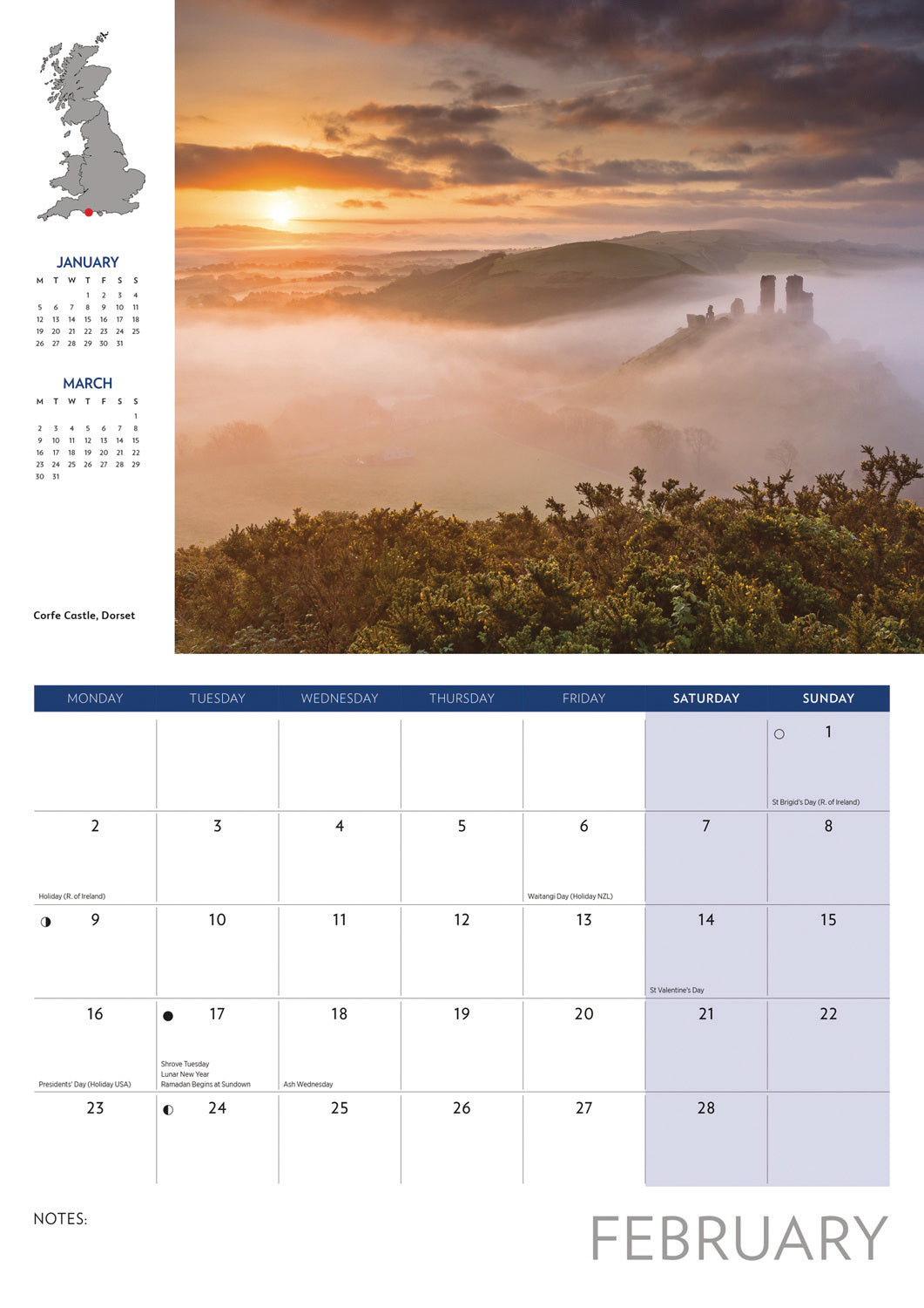 Journey Through Britain A4 Calendar 2026