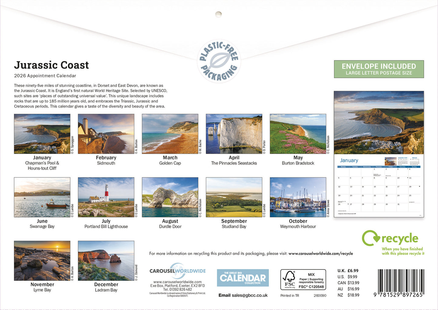 Jurassic Coast A4 Calendar 2026