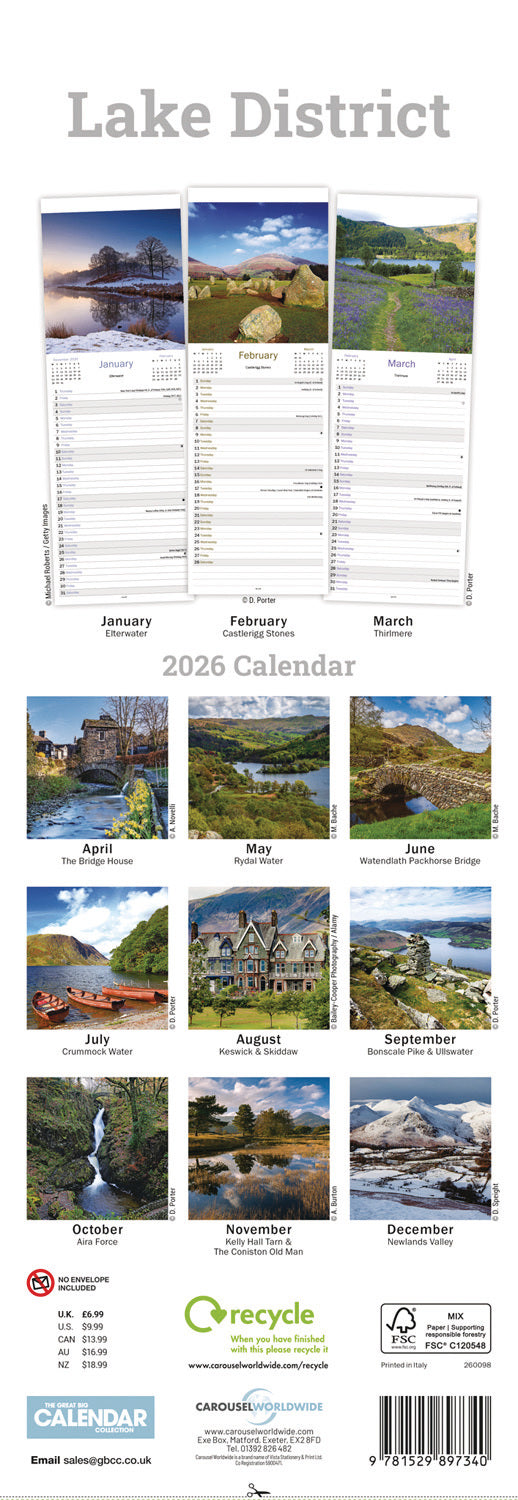 Lake District Slim Calendar 2026