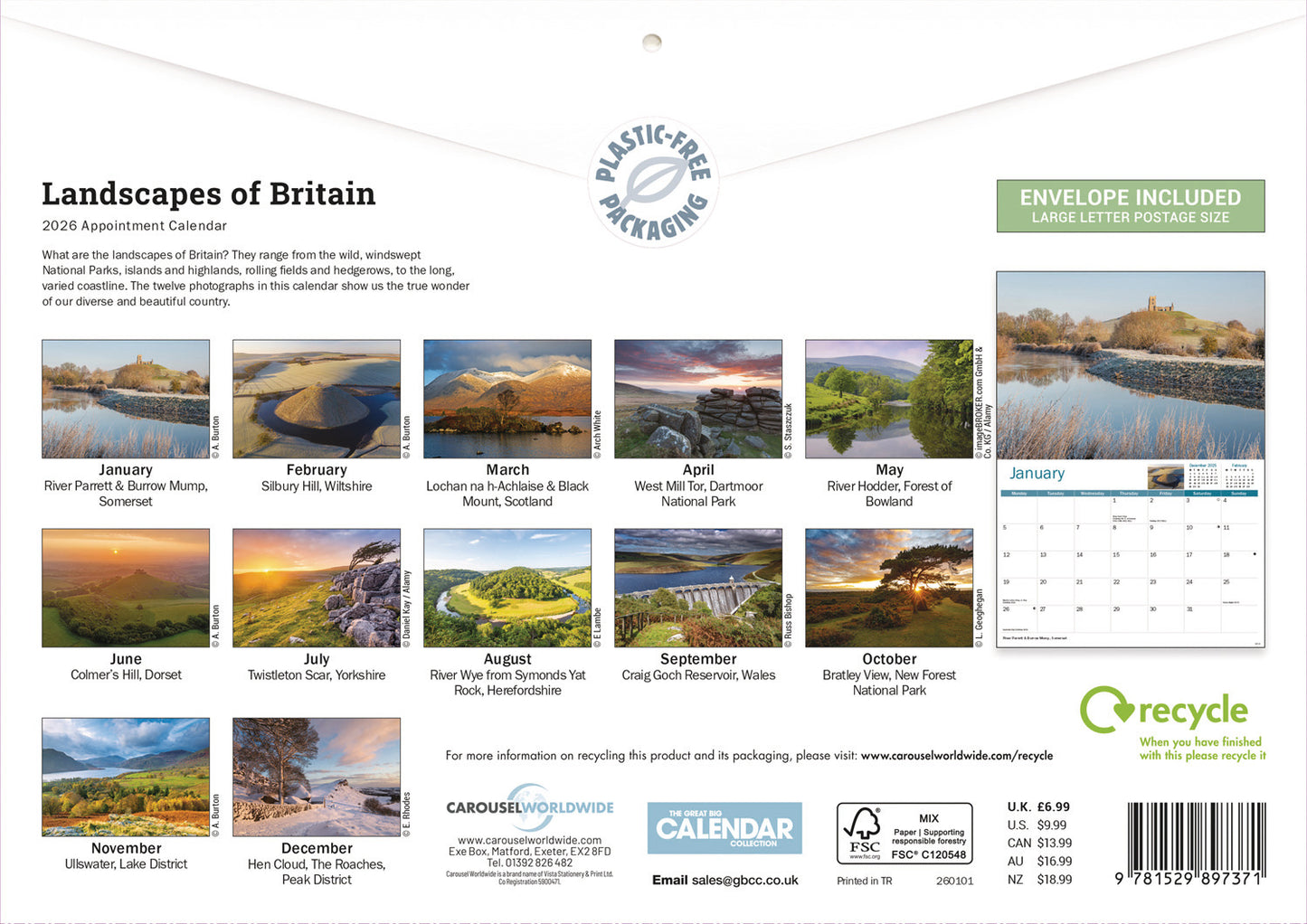 Landscapes of Britain A4 Calendar 2026