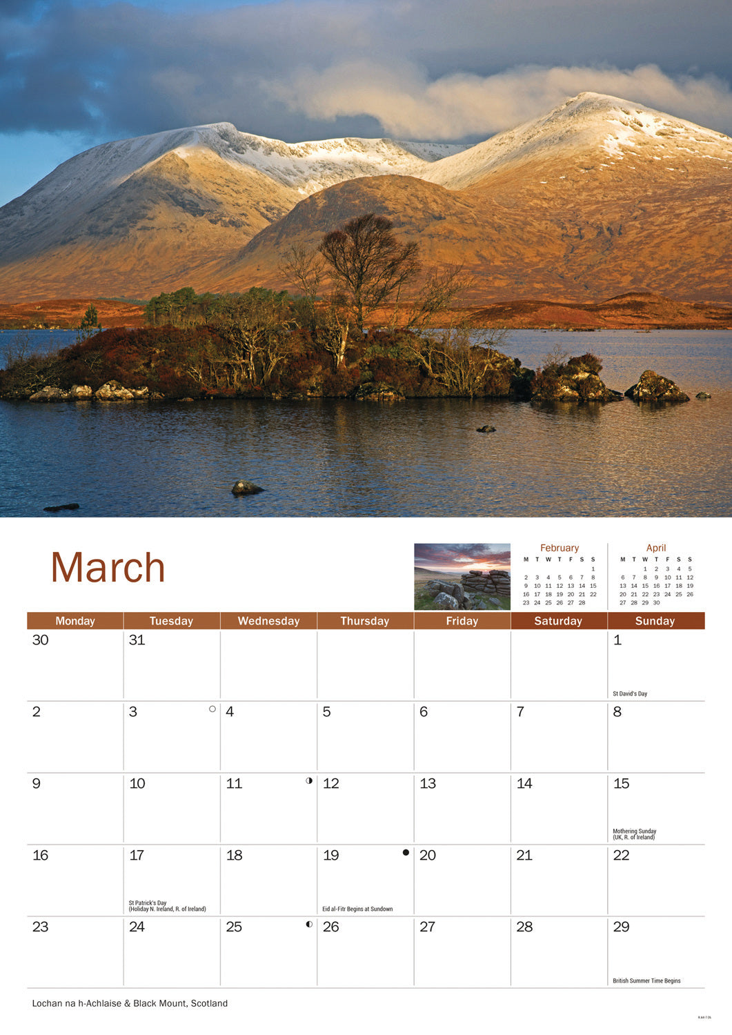 Landscapes of Britain A4 Calendar 2026