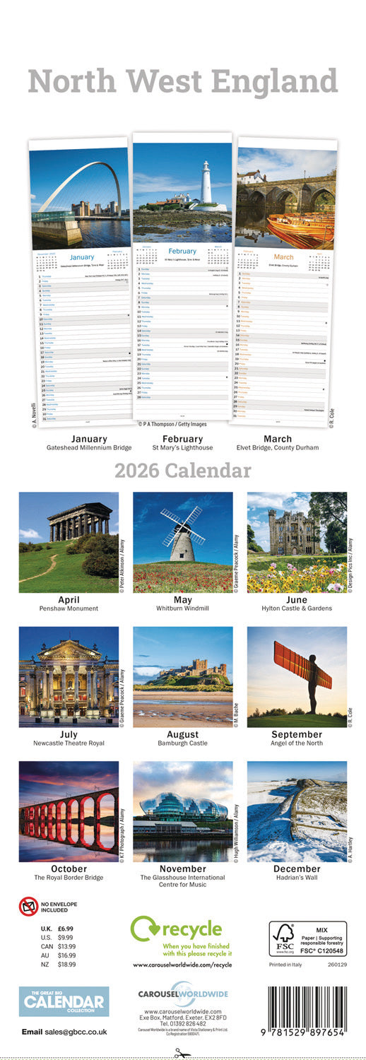 North East England Slim Calendar 2026