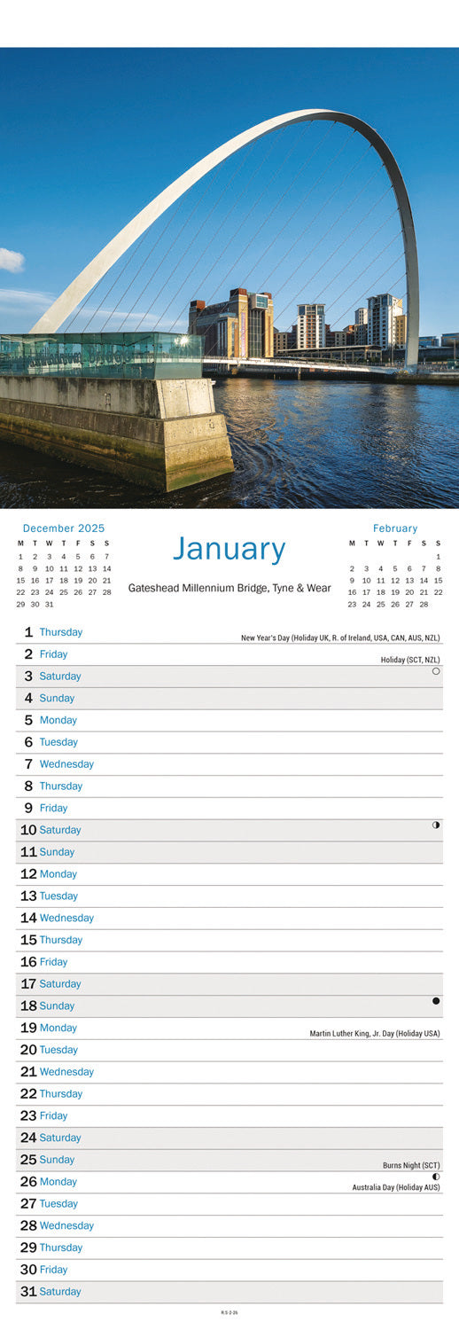 North East England Slim Calendar 2026