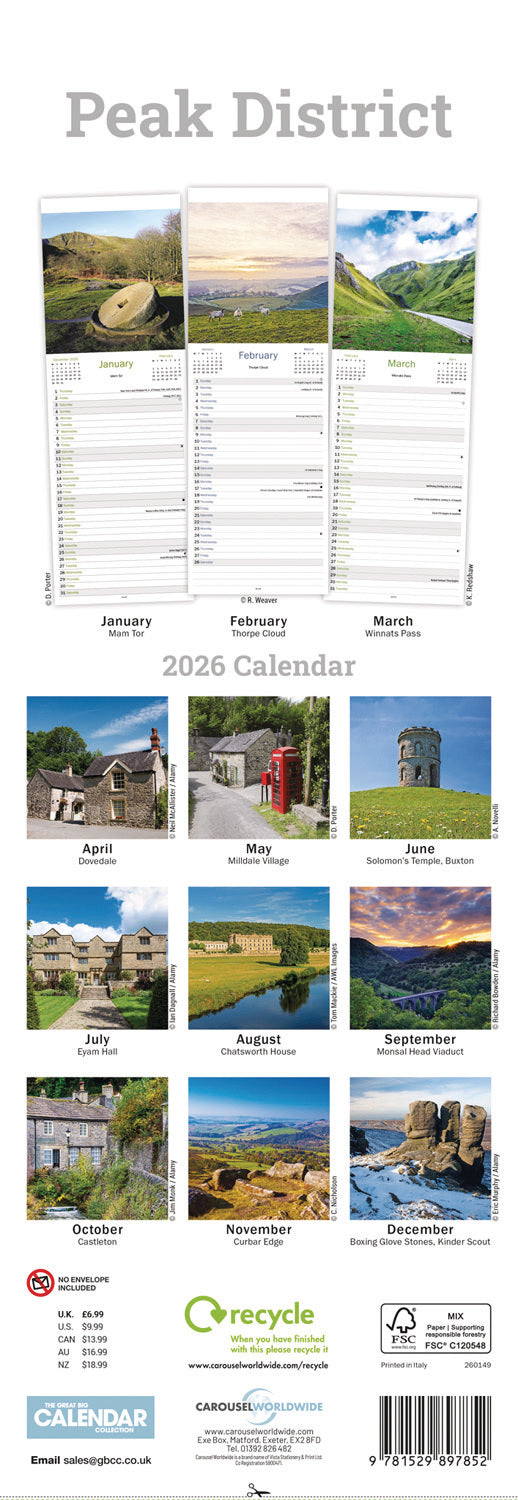 Peak District Slim Calendar 2026