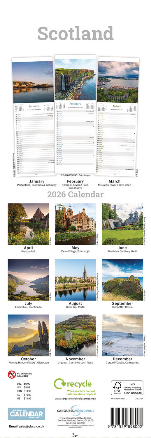 Scotland Slim Calendar 2026