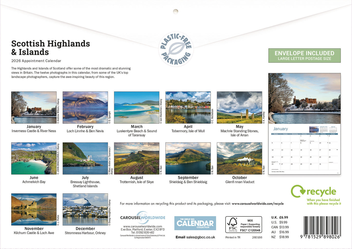 Scottish Highlands & Islands A4 Calendar 2026