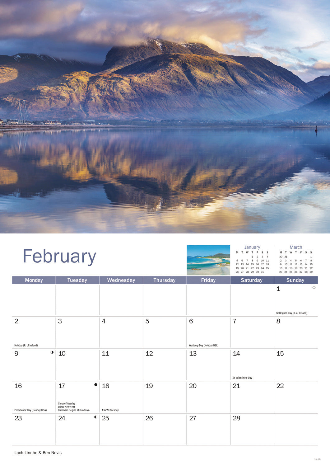 Scottish Highlands & Islands A4 Calendar 2026