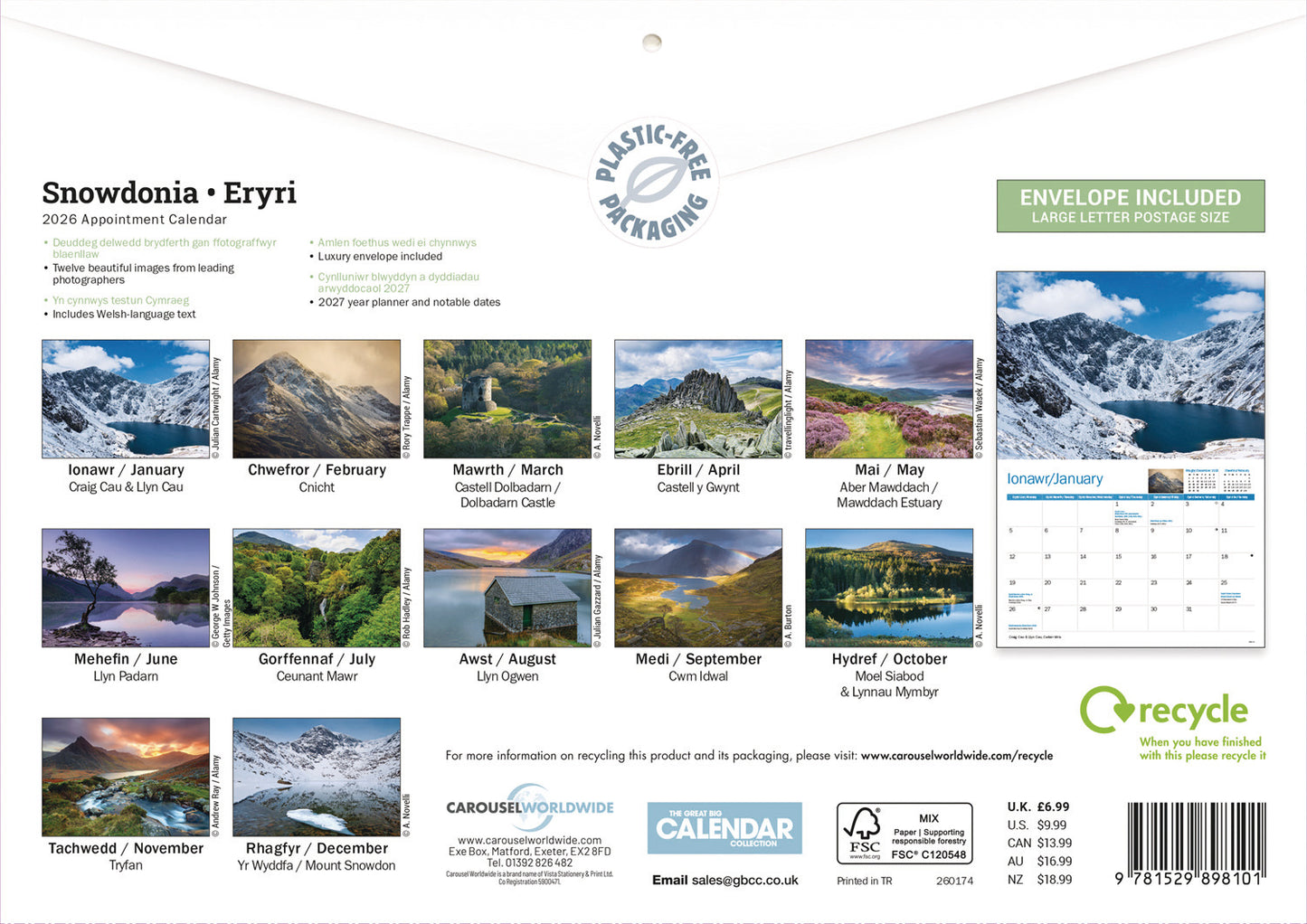 Snowdonia A4 Calendar 2026