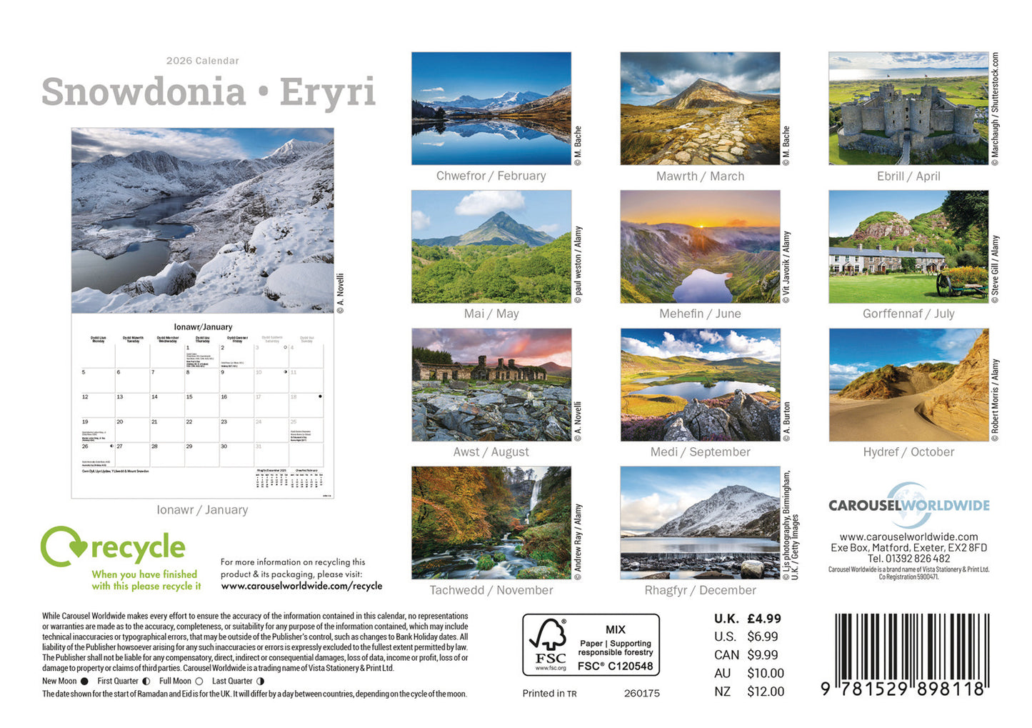 Snowdonia A5 Calendar 2026