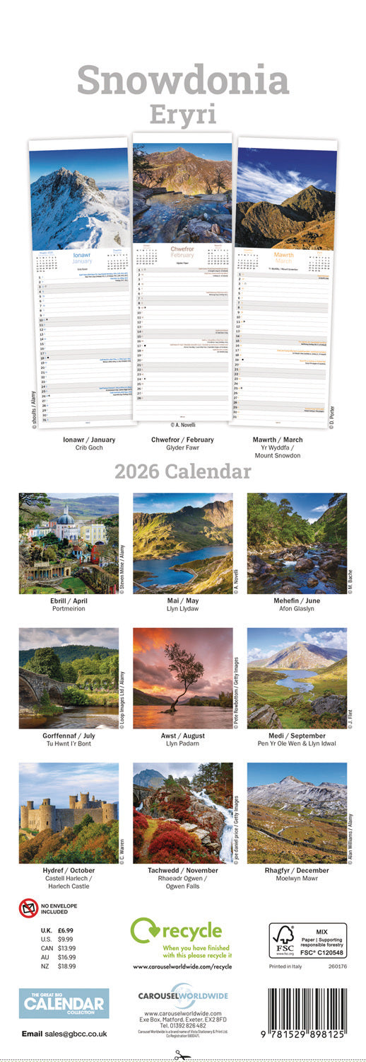 Snowdonia Slim Calendar 2026