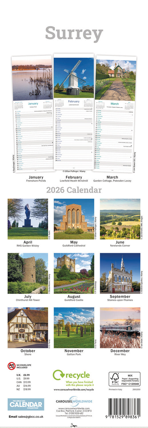 Surrey Slim Calendar 2026