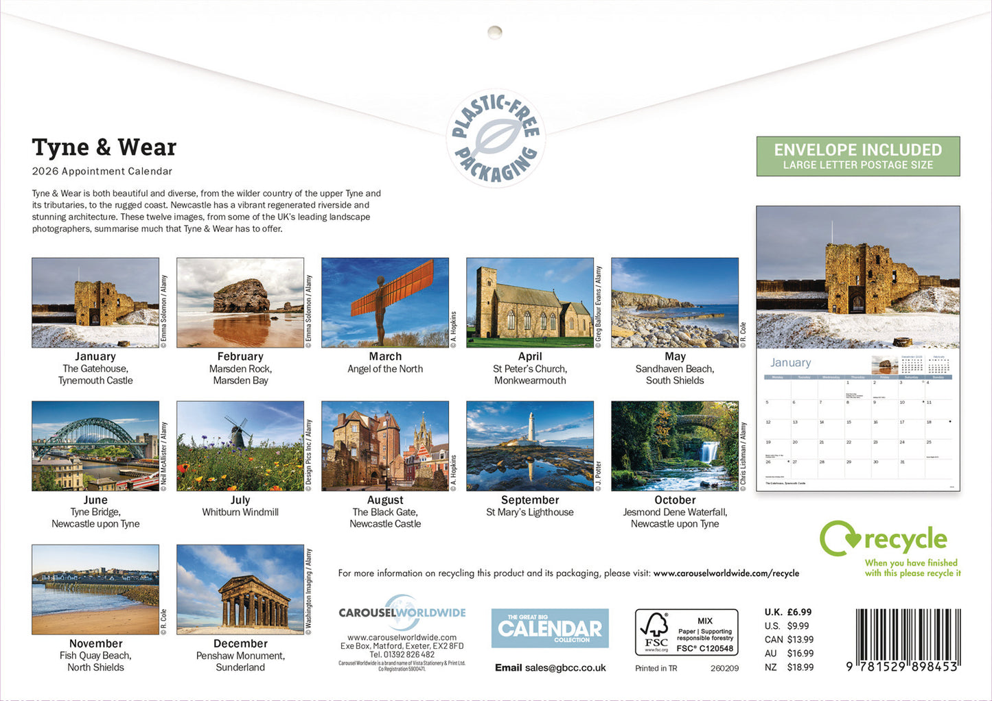 Tyne & Wear A4 Calendar 2026