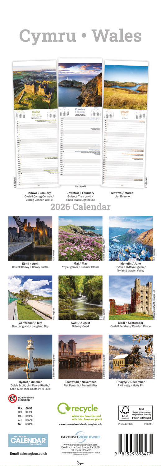 Wales Slim Calendar 2026