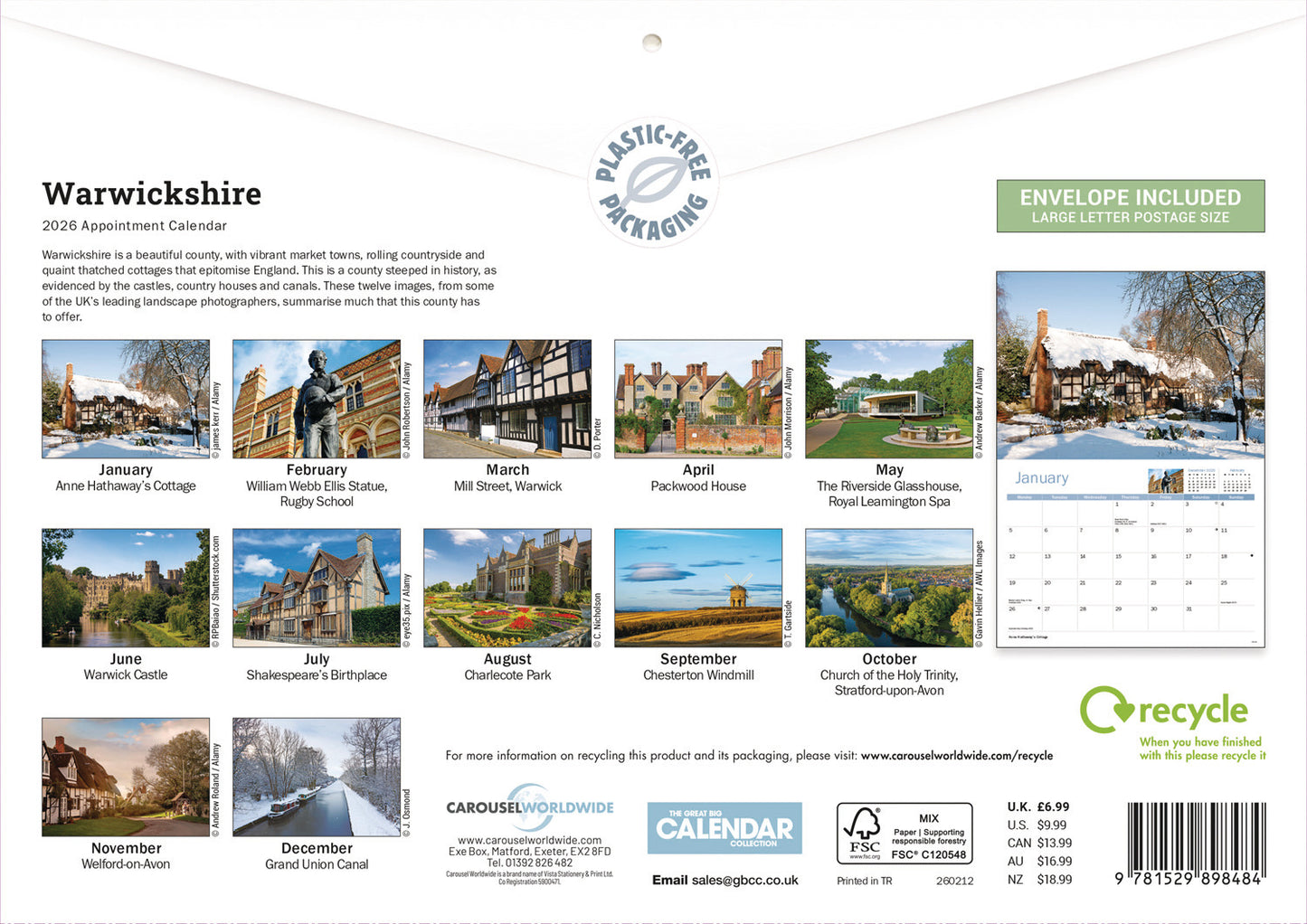 Warwickshire A4 Calendar 2026