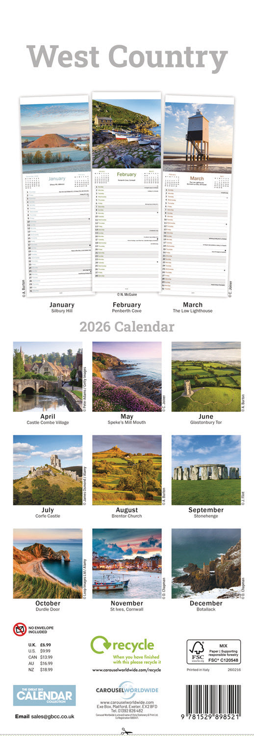 West Country Slim Calendar 2026