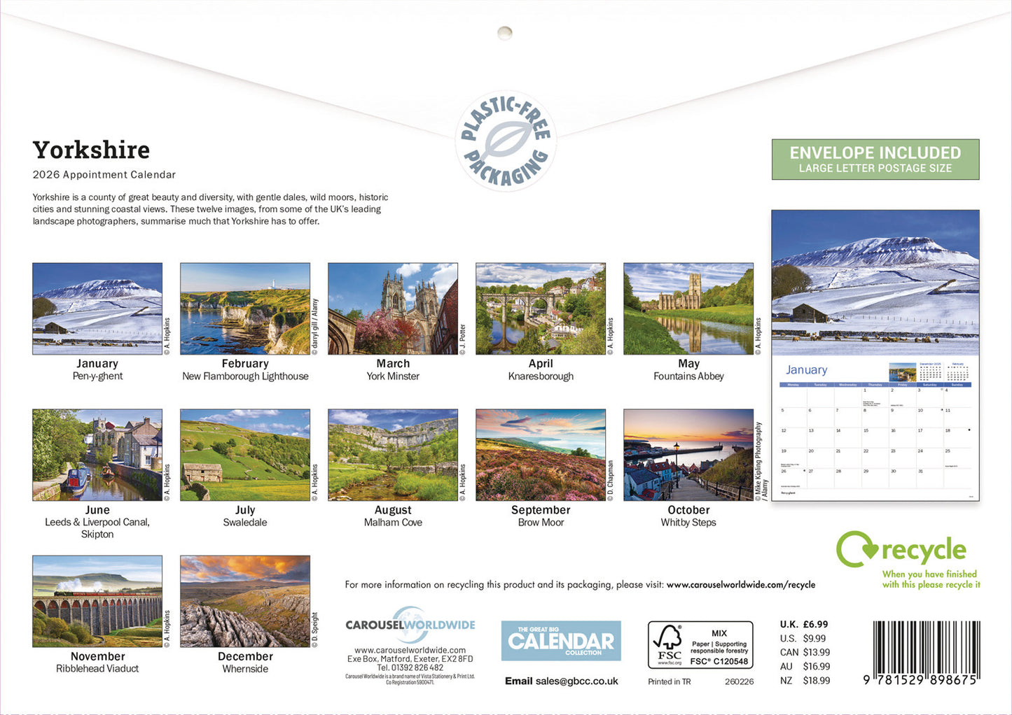 Yorkshire A4 Calendar 2026