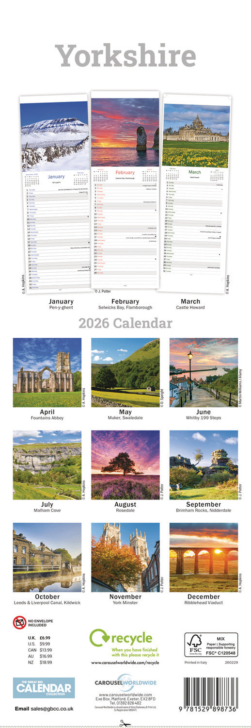Yorkshire Slim Calendar 2026
