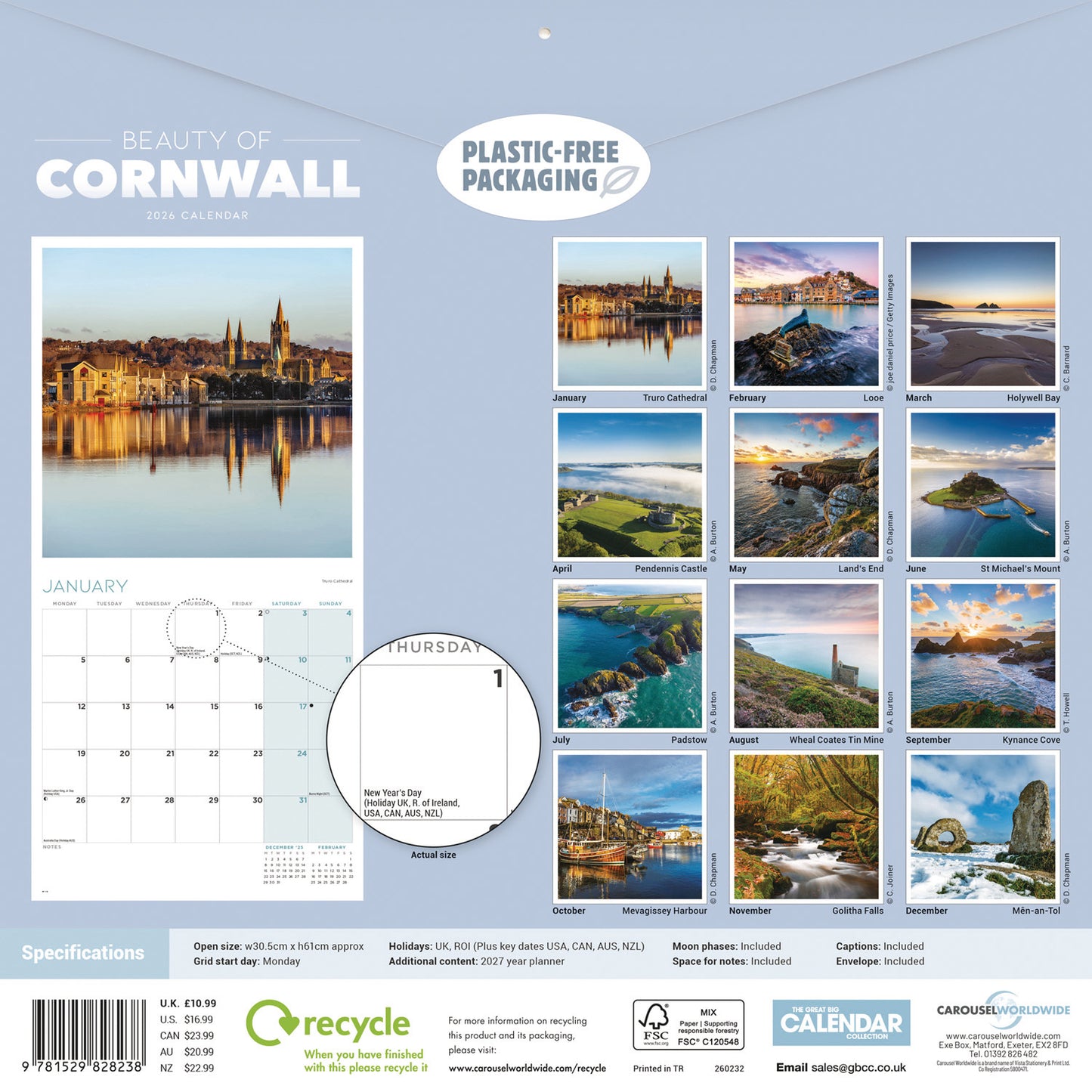 Beauty of Cornwall Wall Calendar 2026