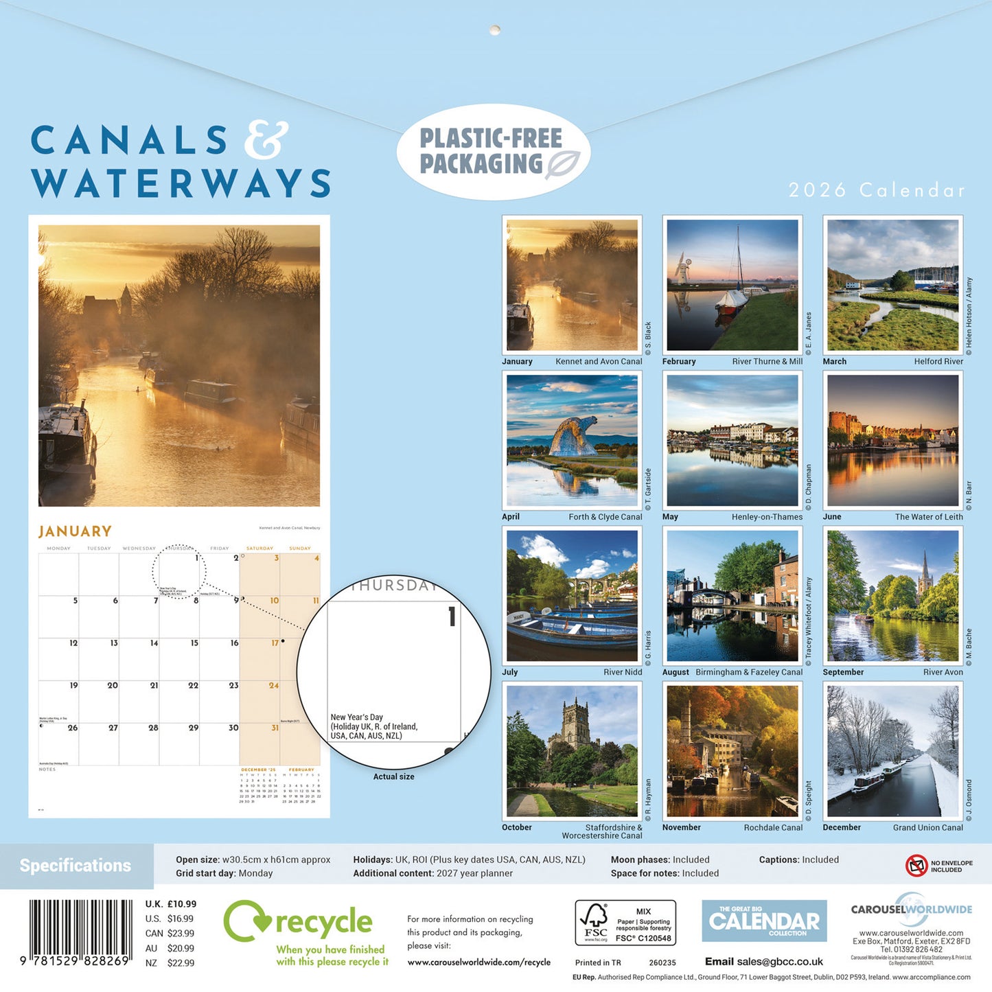 Canals & Waterways Wall Calendar 2026