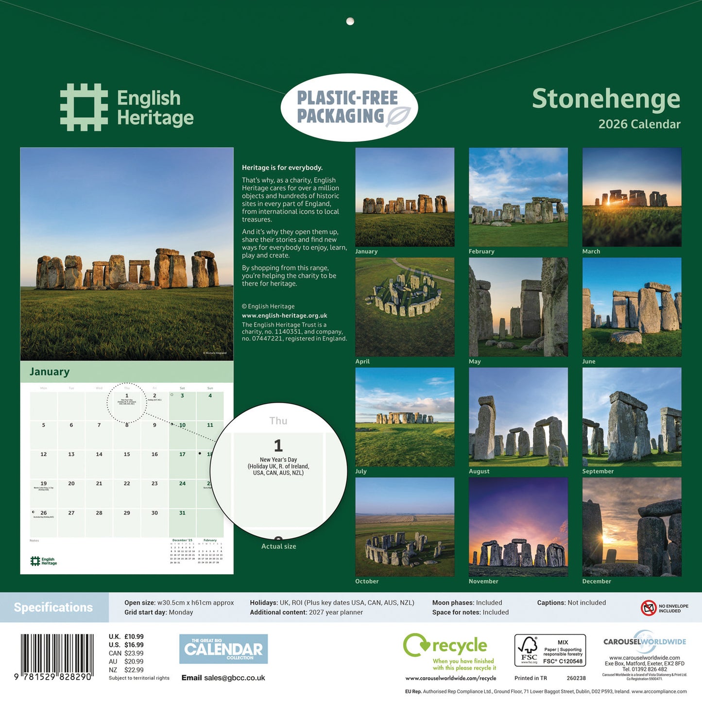English Heritage Stonehenge Wall Calendar 2026