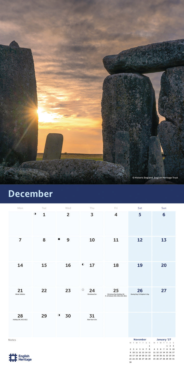 English Heritage Stonehenge Wall Calendar 2026