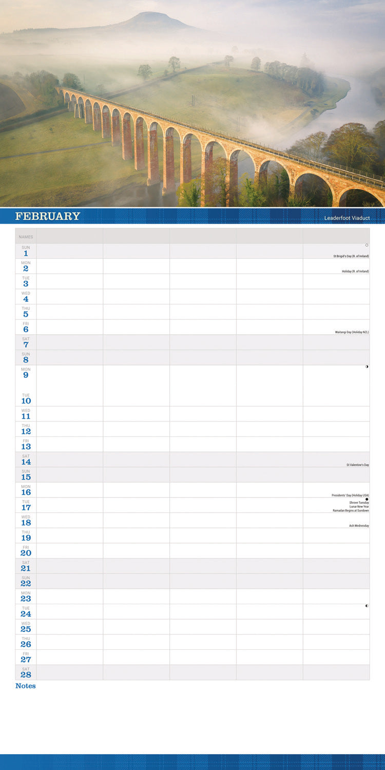 Scotland Family Organiser Planner Wall Calendar 2026