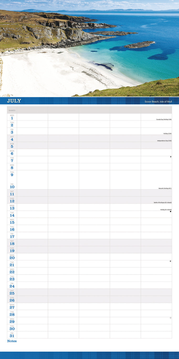 Scotland Family Organiser Planner Wall Calendar 2026