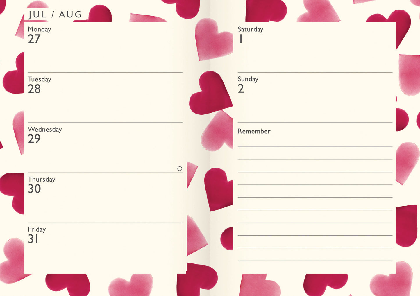 Emma Bridgewater Big Pink Hearts A6 Diary 2026