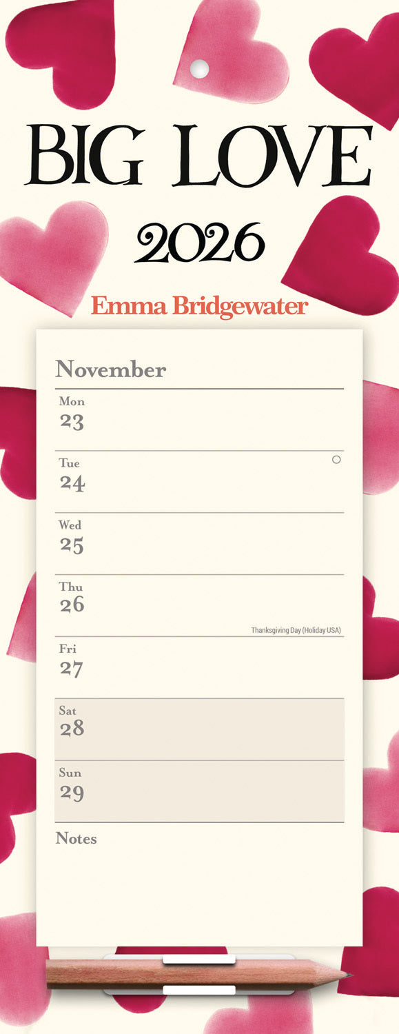 Emma Bridgewater Big Pink Hearts WTV Magnetic Calendar 2026