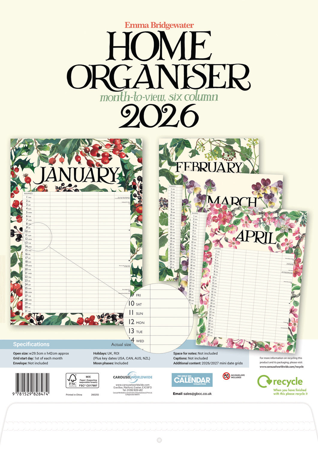 Emma Bridgewater Garden Flowers Planner A3 Calendar 2026
