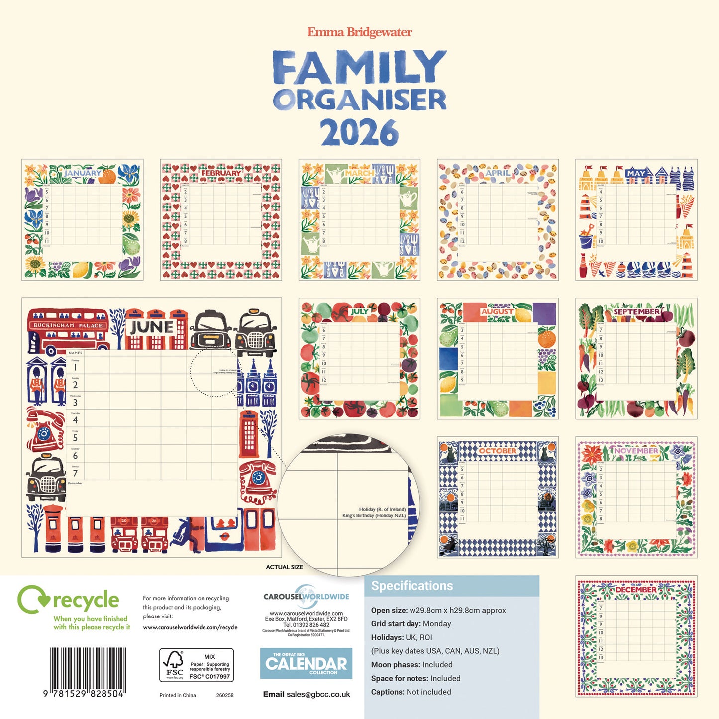 Emma Bridgewater Fruit and Flowers Tiles WTV Planner Wall Calendar 2026