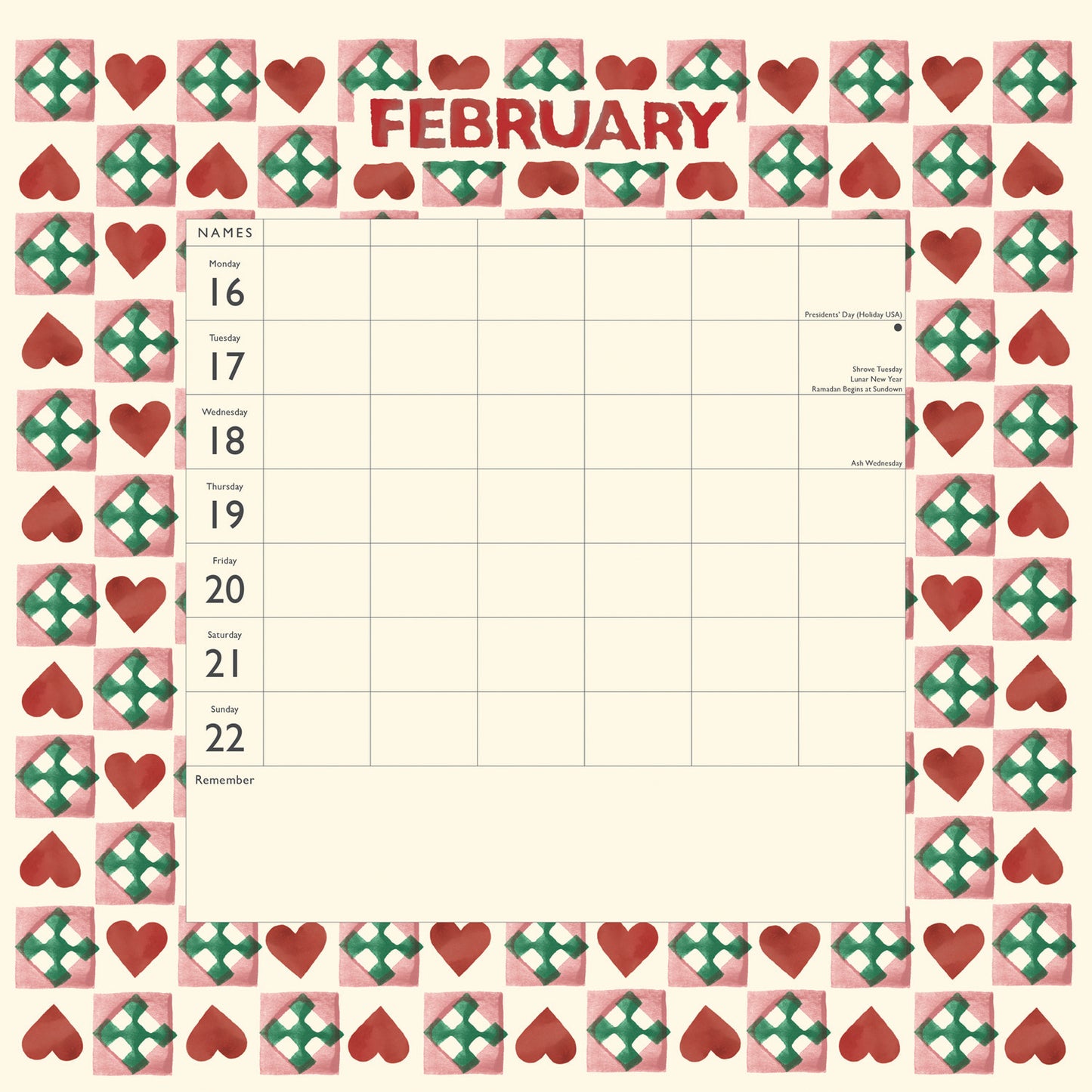 Emma Bridgewater Fruit and Flowers Tiles WTV Planner Wall Calendar 2026